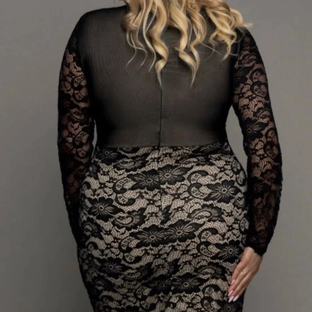 Plus Size‎ Black Long Sleeve Lace Mesh Elegant Dress. NEW. 1XL-3XL - Picture 3 of 11